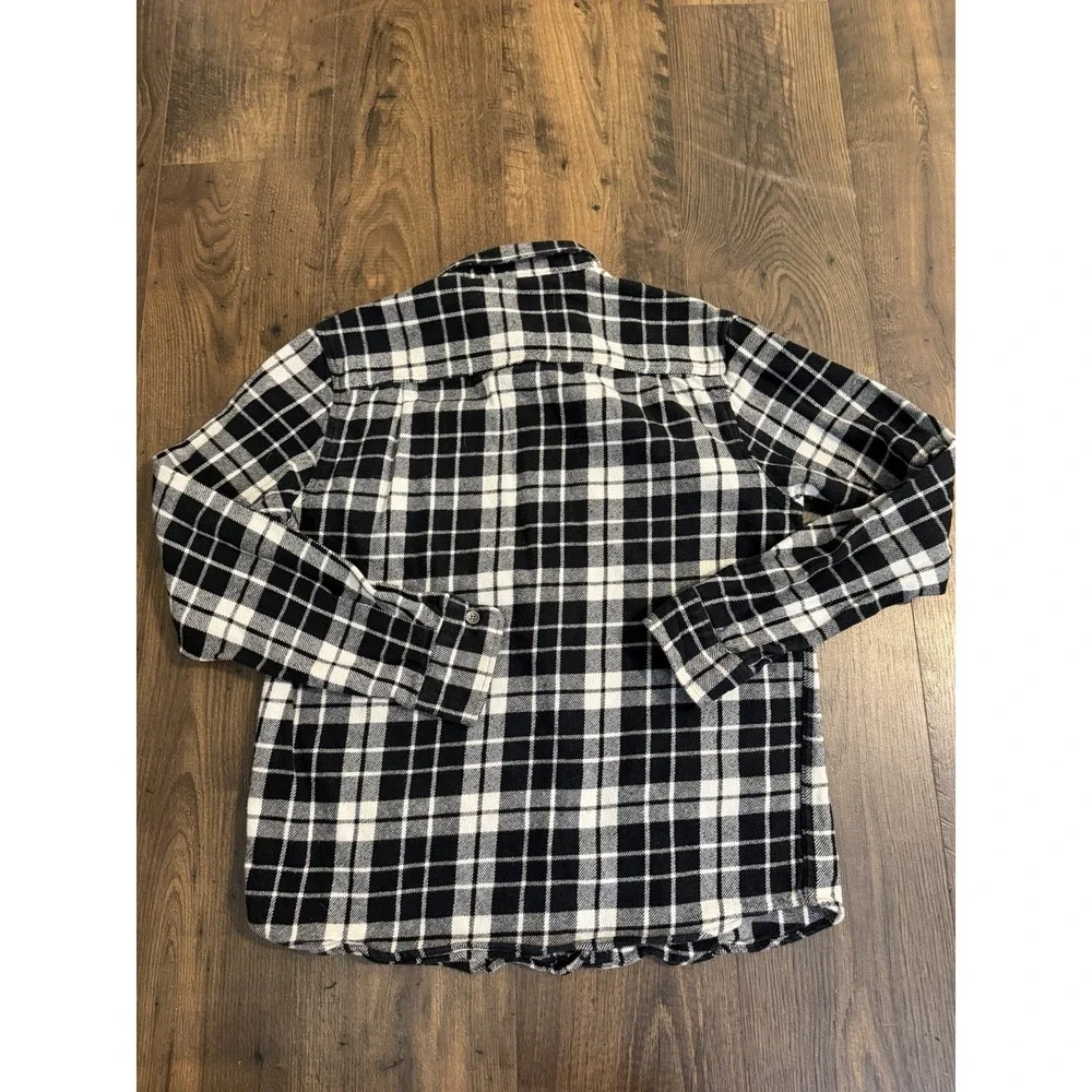True Religion Shirt Mens Medium Black White Button Plaid Flannel Casual